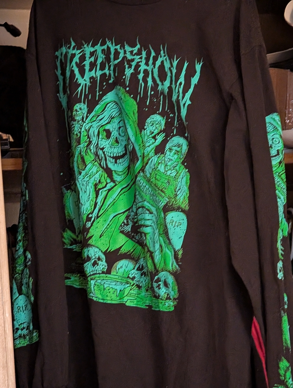 Creepshow Neon Green Blue Graphic Long Sleeve Black T Shirt Unisex Large Horror